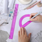 Zonon 2 Pack 12'' Plastic Ruler and 6'' Plastic Protractor Set Clear Ruler Protractor Set Math Geometry Supplies for School Classroom Home Office Drawing(Purple)