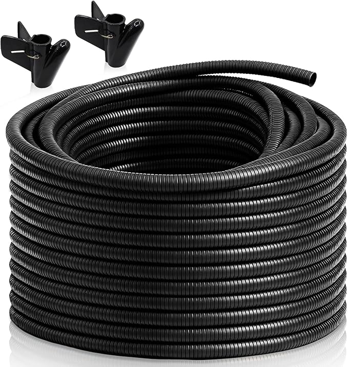 120FT 1/4 inch Split Wire Loom Tubing Kit with 2 Clamps - Flexible Abrasion Resistant Conduit for Automotive, Mechanical Cable Protection