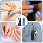 2 Pcs Stainless Steel Nail File,Metal Nail Files for Natural Nails,3.5IN Diamond Round Tip Stainless Steel Double Metal Nails File with Leather Sheath Travel (Black,Blue