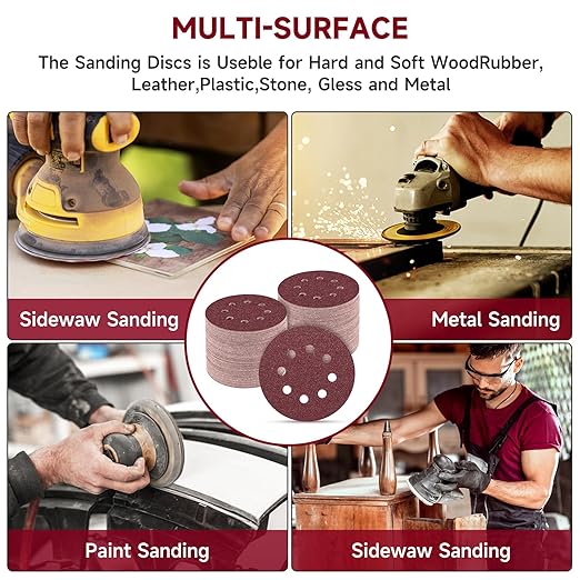 100 PCS 5 Inch Sanding Discs 400 Grit, Round Hook and Loop Sandpaper for Random Orbital Sander