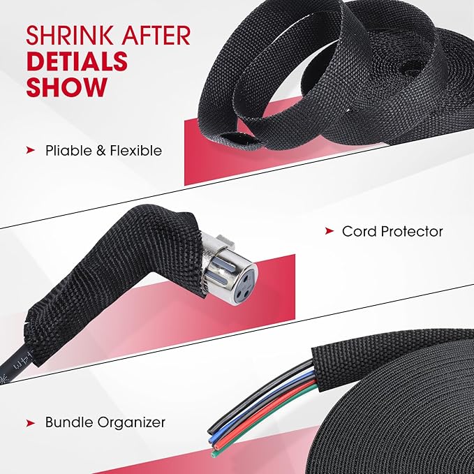 2 in 1 Heat Shrink Braided Sleeving Fabric Tubing-Perfectly fit Irregular Shape Hose/Cable/Wire (1"(25mm), 22FT)