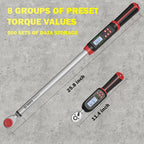 Digital Torque Wrench Set, 2Pcs 3/8" (3.1-62.7Ft.lb/4.2-85Nm) & 1/2" (14.7-295Ft.lb/20-400Nm) Electronic Torque Wrench with Buzzer, LED Indicator, Preset Value, Data Storage for Bike, Moto, Car