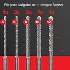 KSP-TEC® | Carbide - Cross Tipped SDS-Plus Rotary Hammer Drill and Chisle Bit Set with Storage Case for Masonry, Concrete, Brick, Stone (11pcs)