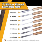 Hand-Sharpened Wood Carving Tools Set of 7 Chisels and Gouges with Canvas Case, Razor Sharp CR-V 60 Steel Woodworking Tools, High-Quality Wood Carving Chisel Set for Beginners from Schaaf Tools