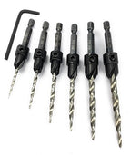 FTG USA Adjustable Wood Countersink Drill Bit Set 6 Sizes #4 to #14 Set with Tapered Drill Bits for Woodworking