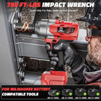 Cordless impact Wrench 1/2 inch for Milwaukee 18v Battery, 750FT-LBS (1000N.m) Brushless Electric Impact Gun Includes LED Work Light with 6 Sockets, High Torque Impact Driver, Bare Tool Only