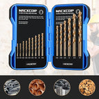 Cobalt Drill Bit Set, 15Pcs M35 High Speed Steel Jobber Length Drill Bit Kit for Hardened Metal, Stainless Steel, Cast Iron, Wood and Plastic, with Index Storage Case, 1/16"-3/8"