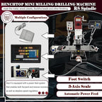 Benchtop Mini Milling Drilling Machine 1500W Brushless Mill Drill with X-Axis Power Feed,3-Axis Grating Ruler,±90° Spindle,50-2250 RPM for Metal/Wood/Plastic Working R8 Spindle 110V