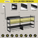 2 Pack Power Tool Organizer Wall Mount with Charging Station, 8 Outlet Power Strip & 4 Layers Storage Rack with 8 Drill Holders for Cordless Tools, Heavy Duty Utility Racks for Garage Workshop