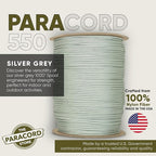 The Paracord Store | Type III 550 Paracord - 1000 FT Spool, Silver Grey | Heavy Duty 7 Strand Tactical Paracord - USA Made Nylon Outdoor Parachute Cord for Camping, Fishing & More - Survival Cord