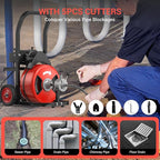 Electric Drain Cleaning Machine 100Ft 3/4 Inch, 750W Auto Feed Portable Sewer Snake, Drain Auger with 6 Cutter and Air-Activated Foot Switch for 4"–8" Pipes