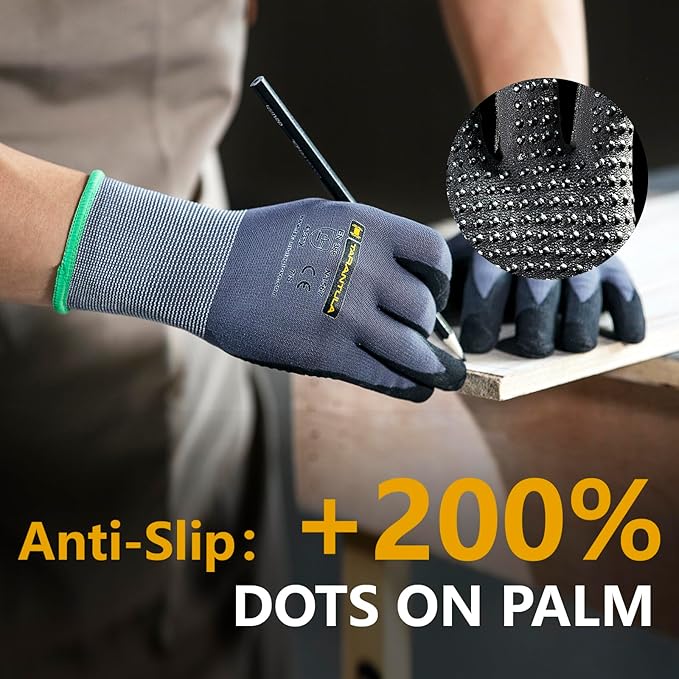 Tarantula Safety Work Gloves MicroFoam Nitrile Coated,Endurance Seamless Knit Nylon,Dots on Palm,Dot Grip Gloves