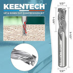KEENTECH 1/2" Shank 3 Flute Flat Tip Compression Sprial Router Bit for CNC Router Machine, 1/2" Cutting Diameter, 1-3/8" Cutting Depth, for Wood Cutting, Custom Furniture, Slot Mortise, Engraving