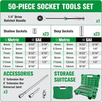 SK 1/4" Drive Socket Set with 216-P Quick-Release Ratchet, 50-Piece, SAE & Metric, SuperKrome Finish, Premium CR-V Construction, with Storage Suitcase