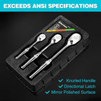 DURATECH 3-Piece Ratchet Set, 1/4", 3/8", 1/2" Drive Ratchets, Dirt Resistance 90-Tooth Ratchet Wrench, Chrome Alloy Made, Fully Polished, Organized in Storage Case