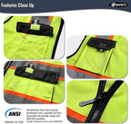 JKSafety Hi Vis Reflective Safety Vests for Men Women High Visibility Vest with Pockets Mesh Fabric Construction Safety Apparel Neon Vest for Work (220-Yellow 4XL)