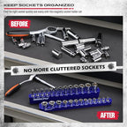 2-Piece 1/4"-Drive SAE Magnetic Socket Organizer Set (Holds 26 Sockets) - Detachable Tool Tray with 5mm Magnetic Base, Screw-Fixed Design & Heavy-Duty Modular Storage for Garage/Home Workshop