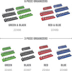 OEMTOOLS 22489 6 Pack Set Metric and SAE Magnetic Socket Organizers, Tool Box Socket Organizer for 1/4, 3/8, and 1/2 Inch Drive Sockets, Red and Blue