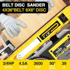 4.5-Amp Belt & Disc Sander Combo, 4x36 in. Belt & 6 in. Disc Sander with 3/4HP Motor, Upgraded Model