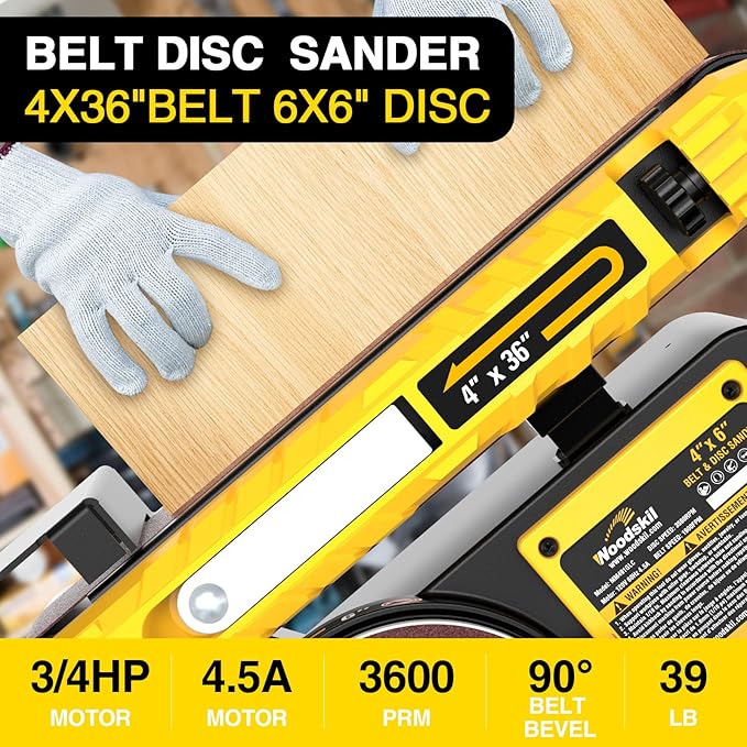 4.5-Amp Belt & Disc Sander Combo, 4x36 in. Belt & 6 in. Disc Sander with 3/4HP Motor, Upgraded Model