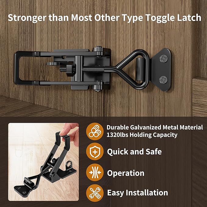 6Pack Heavy Duty Toggle Clamp Latch,4003 Style 1320lbs Capacity Pull Clamp Black Adjustable Quick Release Hasp Clamps for Smoker Cabinet Boxes Case Trunk Jig,Metal Toggle Latch Catch Set