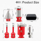 Diamond Core Drill Bit Set - 6pcs (6/8/35mm+20mm Drilling Milling Bit+35mm Beveling Chamfer Bit+HEX) Diamond Hole Saw Kit for Porcelain Ceramic Tile Marble Granite