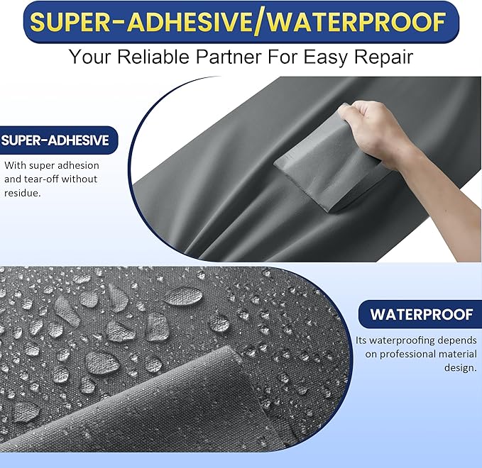Self-Adhesive Canvas Repair Tape, 16" x 79" Waterproof Canvas Repair Patch, Fabric Patch Repairs Kit for Furniture, Tents, Sunbrellas, Boat Covers Awnings, Couches, Clothes, Bags Dark Gray