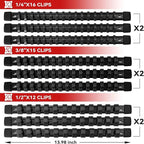 ALOANES 18 PC ABS Socket Organizer,1/2 inch, 3/8 inch, and 1/4 inch Drive Socket Rail Holders, Heavy Duty Socket Racks, Black Rails with Black Clips