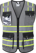 JKSafety Hi Vis Reflective Safety Vests for Men Women High Visibility Vest with Pockets Mesh Fabric Construction Safety Apparel Neon Vest for Work (220-Grey XXL)