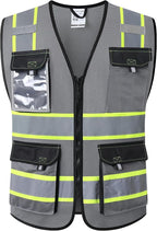 JKSafety Hi Vis Reflective Safety Vests for Men Women High Visibility Vest with Pockets Mesh Fabric Construction Safety Apparel Neon Vest for Work (220-Grey M)