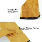 OZERO Leather Work Gloves Flex Grip Tough Cowhide Gardening Glove for Wood Cutting/Construction/Truck Driving/Garden/Yard Working for Men and Women 1 Pair (Gold,Small)