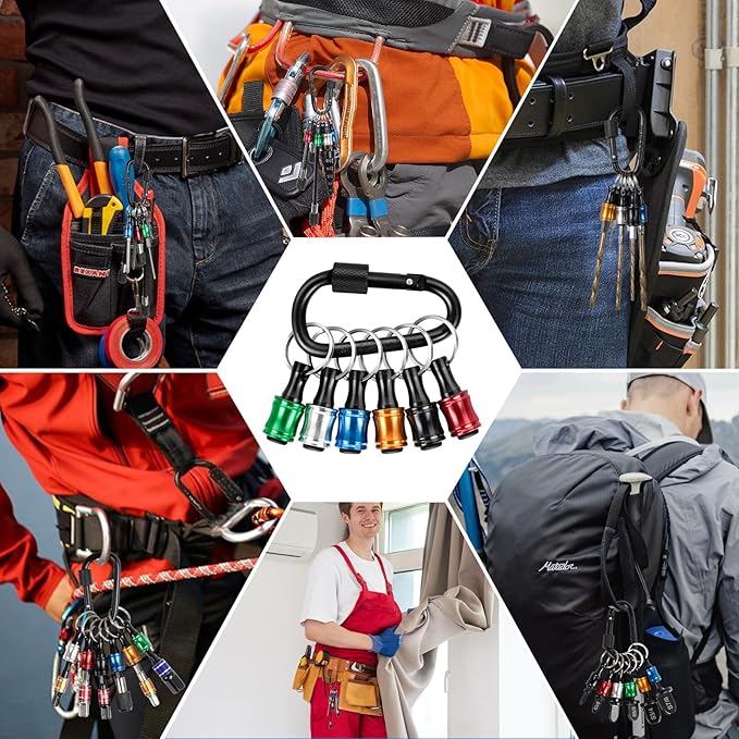1/4 Bit Holder Keychain 6pc, 1/4 inch Hex Shank Bit Holders, Quick Release Bit Holder For Nut Driver, Screwdriver & Drill Bits w/Key Chain Carabiner