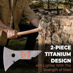 Titanium Camp Axe - 18" & 11.5" Wood Hickory Handles - Tomahawk Axe Spike End - 2-Piece Slip-Fit Design - Includes Blade Sheath and 2 Handles - Survival Axe