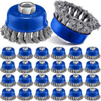 Tandefio 24 Pcs Wire Wheel Brush Wire Wheels with 5/8 -11 Threaded Arbor for 4 1/2 Angle Grinder Knotted Wire Cup Brush for Heavy Cleaning Rust Removal (Blue,3 Inch)