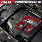 AMM Foldable Magnetic Parts Tray Set, 3 Different Size Magnetic Tool Trays for Bolts Screws Nuts & Small Metal Parts, Mechanic Tool Present for Men，Red