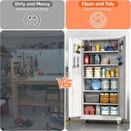 Metal Garage Storage Cabinet with Pegboard, 71''H*32" W*16" D Rolling Tool Cabinets on Wheels with 5 Adjustable Shelves for Garage Home Warehouse Utility Room, Assembly Required,White
