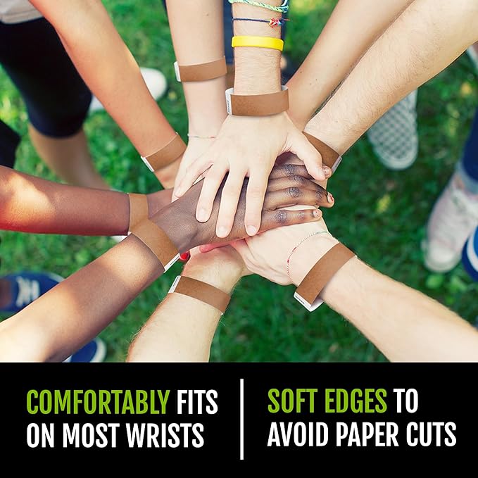 1,000 WristCo Mocha Tyvek Wristbands for Events - Comfortable Tear Resistant Paper Bracelets ID Wrist Bands for Concerts Festivals Admission Party Identification