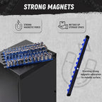 ALOANES Magnetic Socket Organizer Set, 3-Piece Heavy Duty Aluminum Socket Holder Socket Rail Organizer for Tool Box, 360° Swivel Clips Socket Rack 1/4, 3/8, 1/2-Inch x 40 Clips (Blue)