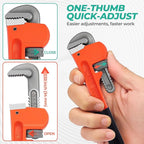 Heavy Duty 8 Inch Adjustable Pipe Wrench - Mini Straight Plumbing Tool for Tight Spaces & DIY Repairs