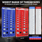 64 Nut and Bolt Thread Checker - 26 Standard and 26 Metric Bolt Checker and 12 Drill Bit Gauges, Bolt Size and Thread Gauge, Bolt Size Finder, Wall-Mountable Bolt and Nut Identifier Gauge