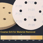 100 PCS 6 Inch 6 Hole Sanding Discs 120 Grit Hook and Loop Adhesive Round Sandpaper for Random Orbital Sander