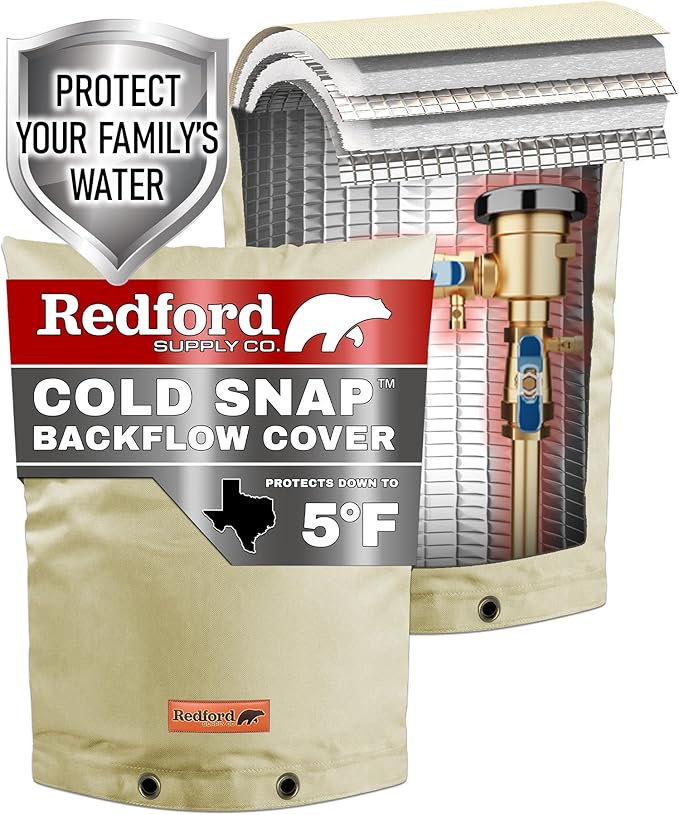 Redford Supply Co. Cold Snap (5°F) Backflow Preventer Insulation Cover, 20"W x 34"H, Pipe Insulation, Water Sprinkler Covers for Outside, Sprinkler Backflow Cover for Winter, Well Pump Bag (Beige)