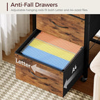 3 Drawer File Cabinet, Vertical Filing Cabinet with Wheels, Printer Stand with File Cabinet, Adjustable Hanging Rods, fits A4/Letter Size, for Home Office, Rustic Brown and Black FCHR5901