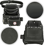 Leather Tool Belt 8 Pockets Leather Tool Pouch | Carpenters Tool Belts For Men Construction Tools Apron Tool Bag Organizer Utility Pouches (Black, Standard)