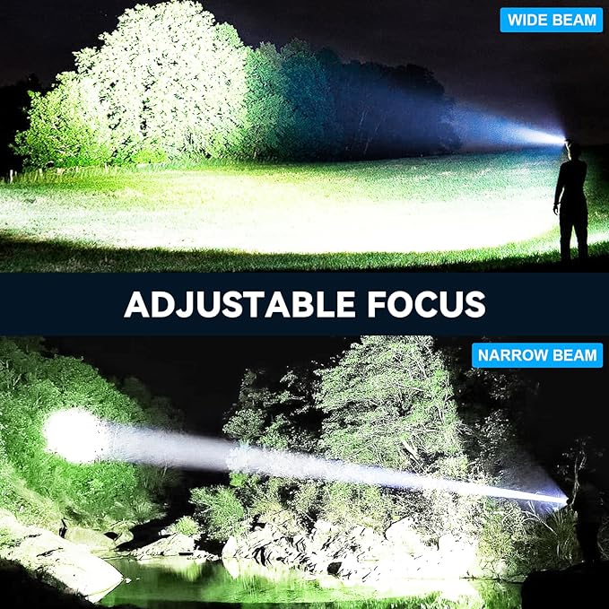 Flashlight Rechargeable LED High Lumens - 99,000 Lumens Super Bright Flashlights with 5 Modes, Adjustable，Waterproof Powerful Flash Light for Home, Camping(2 Pack)
