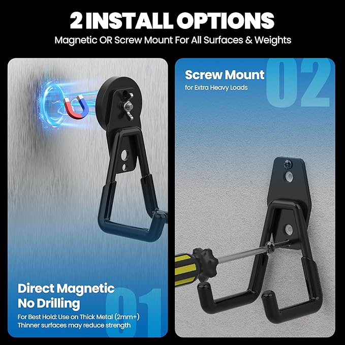 Large Heavy Duty Magnetic Hook Extra Strong Magnetic Garage Hooks Big NdFeB Industrial Magnet Hooks Magnetic Utility Storage Holder Organization with Anti-Slip Coating for Hanging Garden Tools 2 Pcs