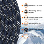 AOLEBA 10.5 mm Static Climbing Rope 10M(32ft) 20M(64ft) 30M(96ft) 50M(160ft) 70M(230ft) Outdoor Rock Climbing Rope, Escape Rope Ice Climbing Equipment Fire Rescue Parachute Rope