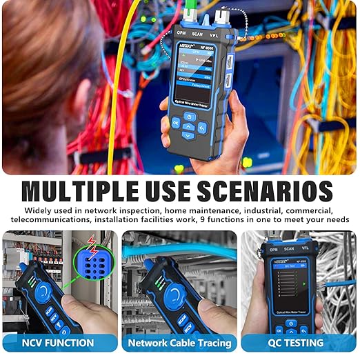 NF-8508 Network Cable Tester with Optical Power Meter 10mw Visual Fault Locator,POE/NCV/RJ11 RJ45/CAT5 CAT6 Cable Toner Ethernet Tester,Length Measurement,Fiber Find Fault Test Phone Line Tracer