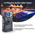 MFL. 13-Plug Audio Cable Tester Line Finder Black 13-in-1 Cables Checker 8-Way Switch Wire Tracker with LED Indicators, Rectangular