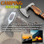 SHINY CRAFTS Viking Axe - Handmade Hatchet Norse Valhalla Runic Carbon Steel Head Engraved Handle Wolf Camp Axe With Genuine Leather Sheath & Wrap (SCA 03)